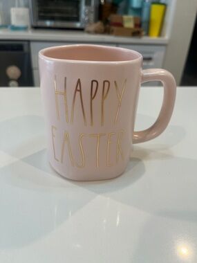 Rae Dunn Pink Ceramic "Happy Easter" Mug with Gold Lettering